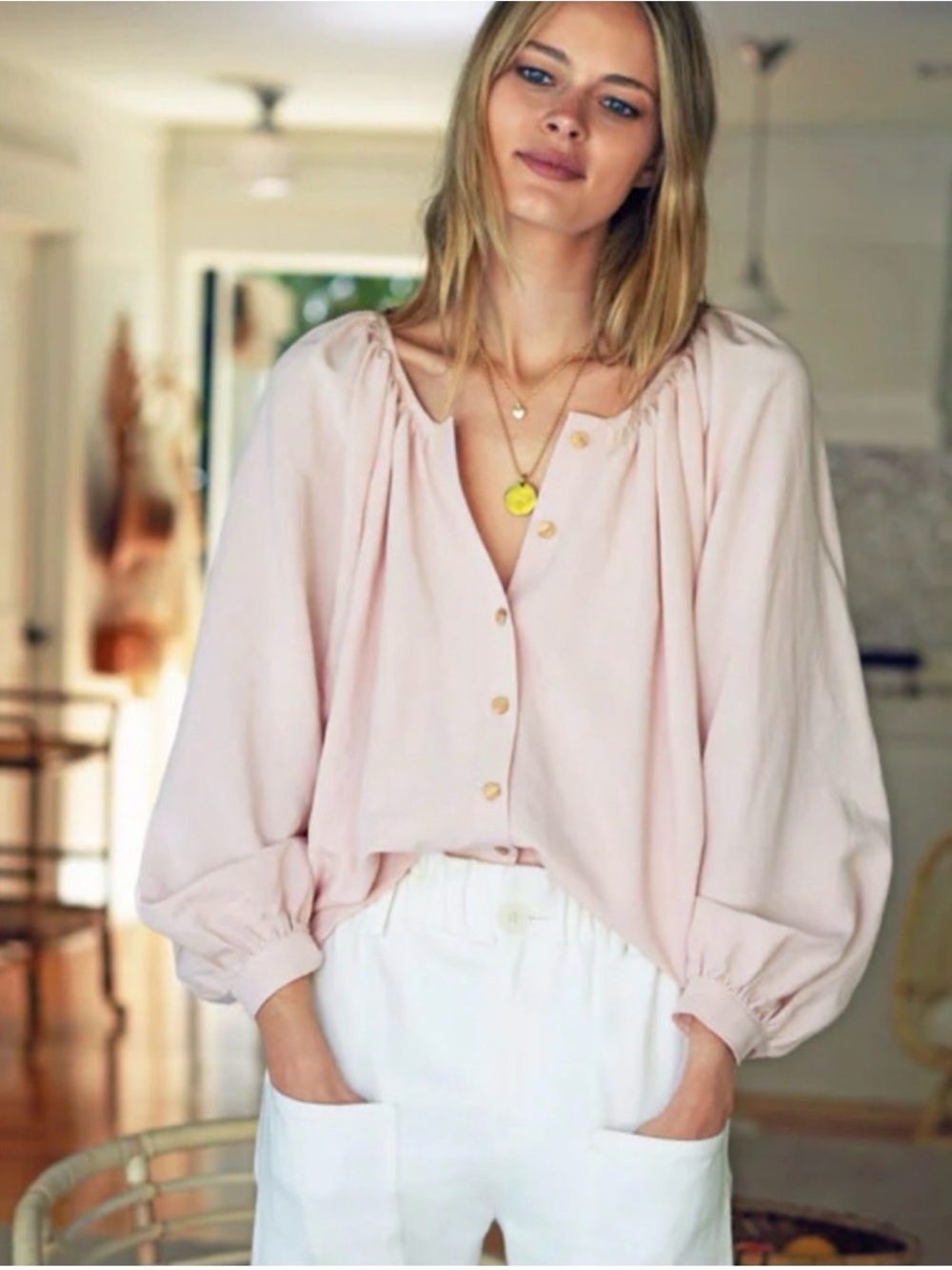 Emerson Fry Frances Button Down Blouse Large Pink Feminine Fall Cottagecore Chic